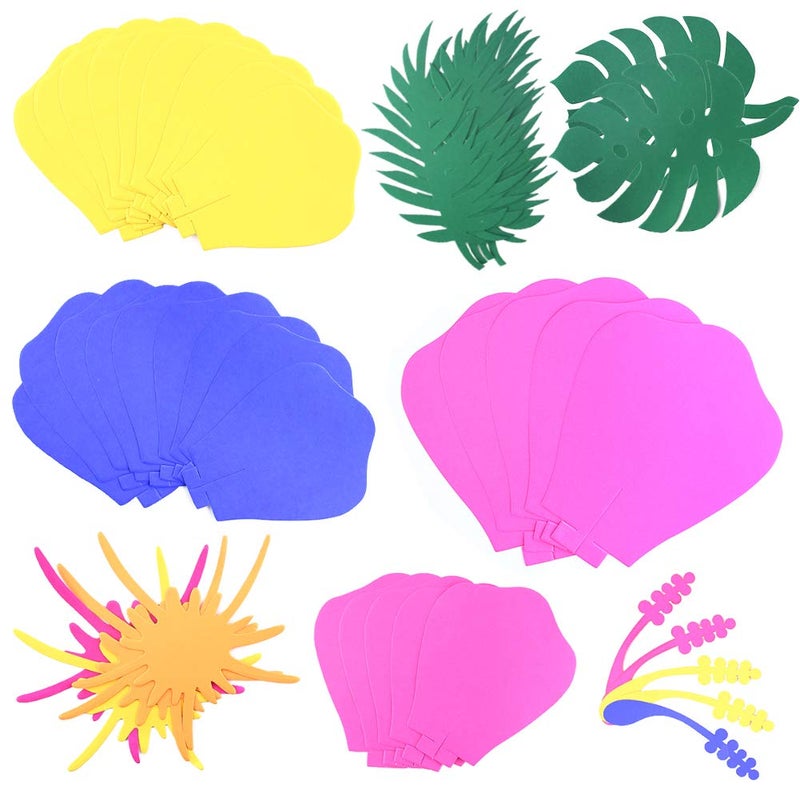 DomeStar Paper Flower Decorations, Luau Hibiscus and Tropical Leaves Multi-Colored Hibiscus Artificial Flowers Mexican Decorations for Hawaiian Party Aloha Party - Image 4